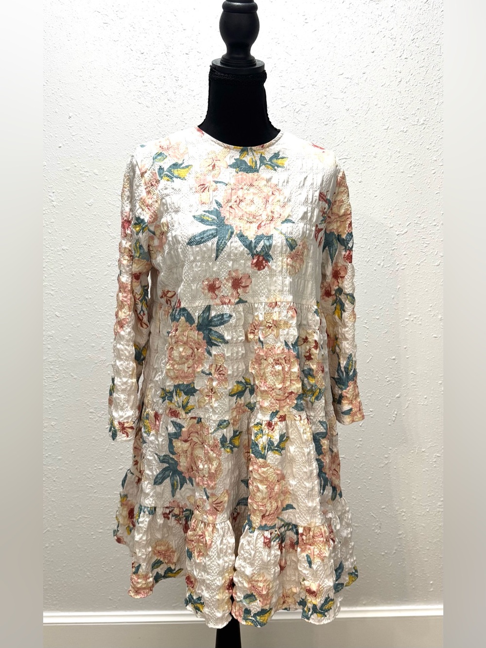 Zara “The Sharon” Floral Print Long-Sleeve Tiered Dress